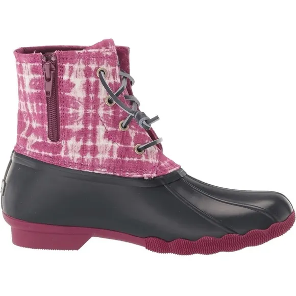 NEW Sperry Saltwater Ankle Rubber Duck Rain Snow Winter Boots Magenta Tie Dye