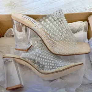 NEW Steve Madden Nicely Rhinestone Clear Heel Sandal | Size 5.5