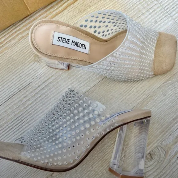 NEW Steve Madden Nicely Rhinestone Clear Heel Sandal | Size 5.5