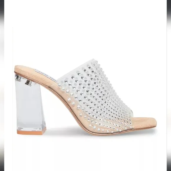NEW Steve Madden Nicely Rhinestone Clear Heel Sandal | Size 5.5