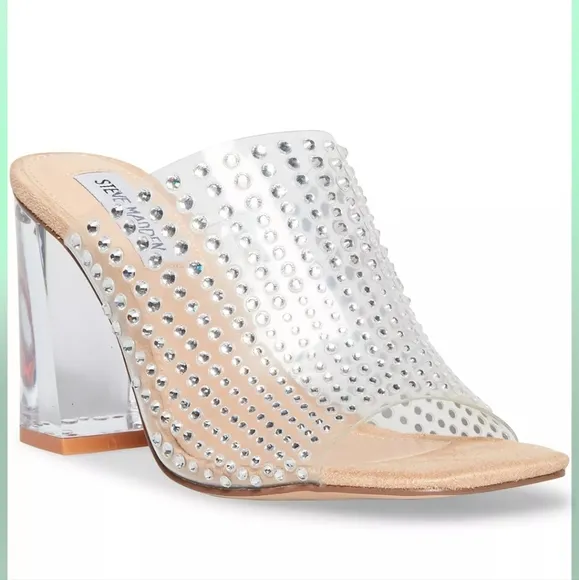 NEW Steve Madden Nicely Rhinestone Clear Heel Sandal | Size 5.5