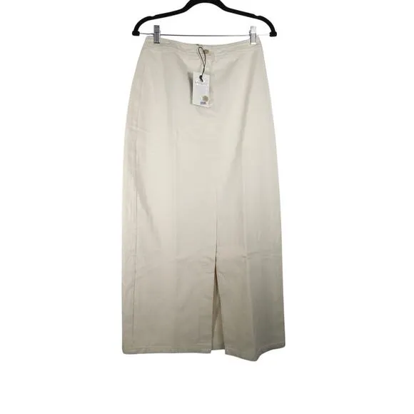 New Tuckernuck Denim Ecru Lia Maxi Skirt Cream Front Split $198 Sz 4 1725-20
