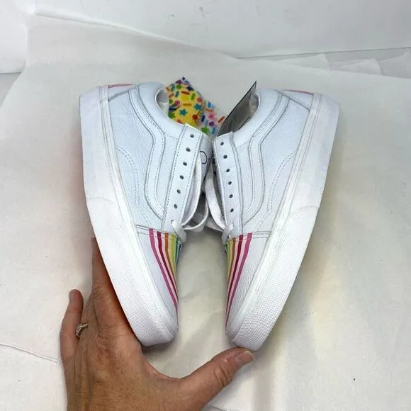 New Vans Old Skool Flour Shop White Leather Rainbow Sneakers NWOB