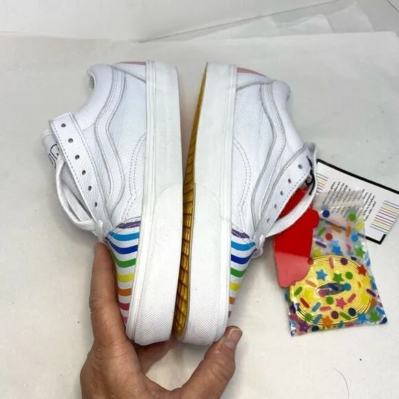 New Vans Old Skool Flour Shop White Leather Rainbow Sneakers NWOB