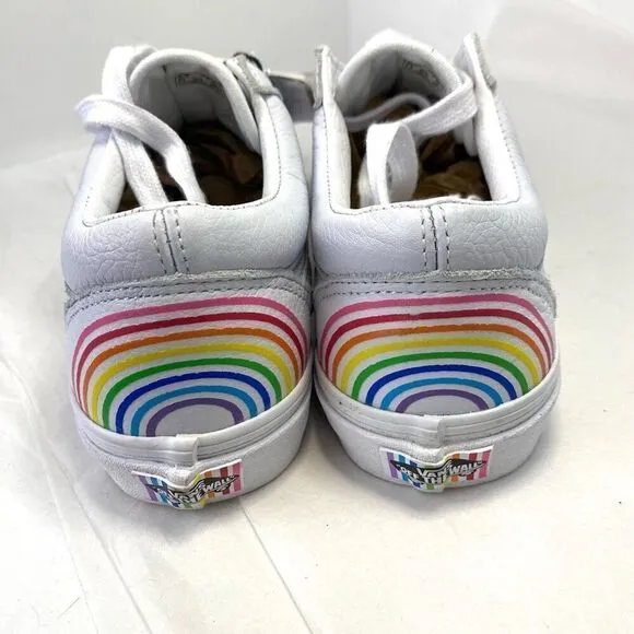 New Vans Old Skool Flour Shop White Leather Rainbow Sneakers NWOB