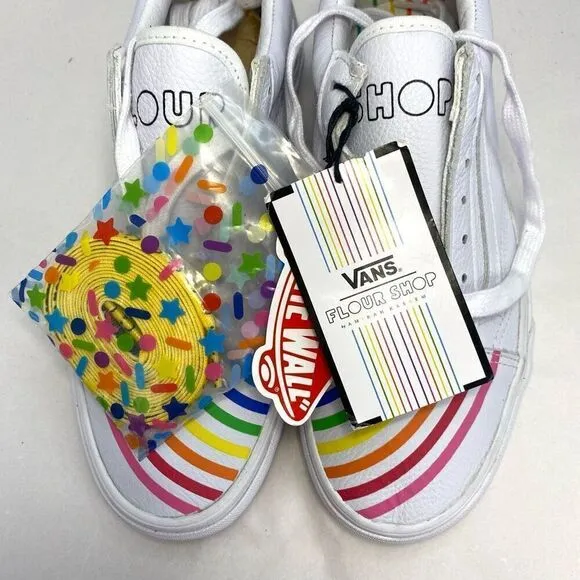 New Vans Old Skool Flour Shop White Leather Rainbow Sneakers NWOB