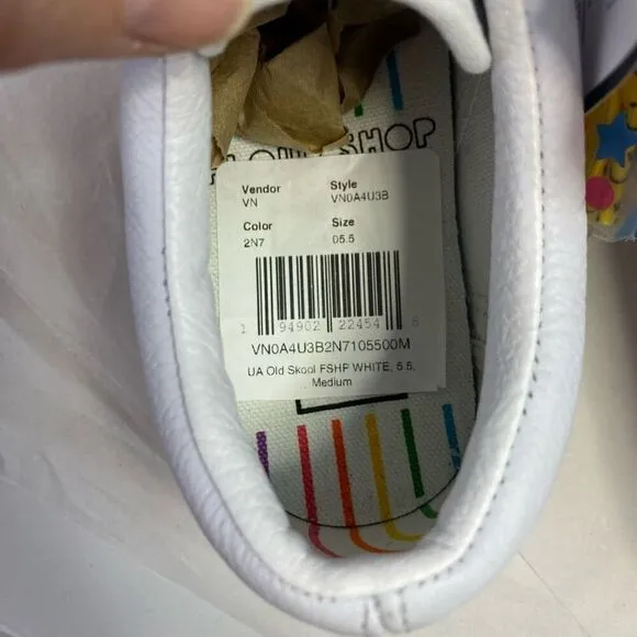New Vans Old Skool Flour Shop White Leather Rainbow Sneakers NWOB