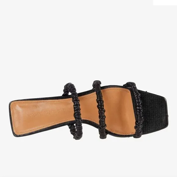 New Who What Wear Slide Sandal in Black Nappa Leather flat three straps slip on
