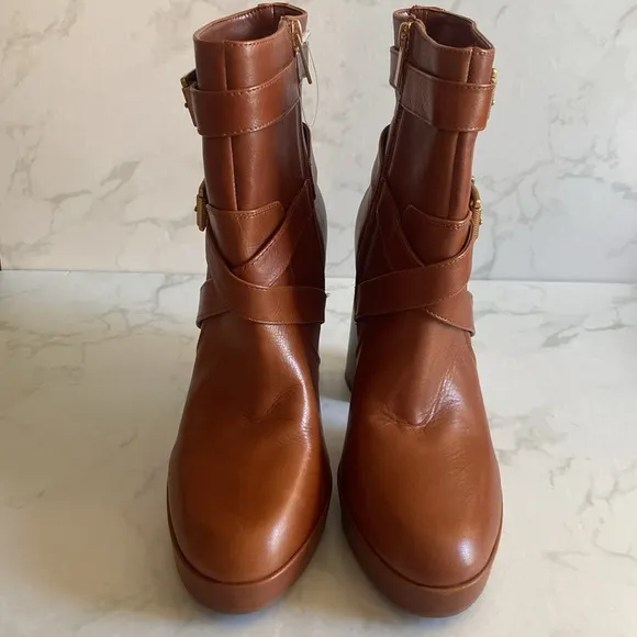 New Women's Vince Camuto Coliana Brown Leather Platform Ankle Boots Booties 10