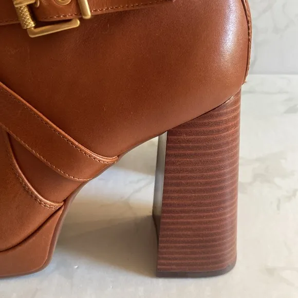 New Women's Vince Camuto Coliana Brown Leather Platform Ankle Boots Booties 10