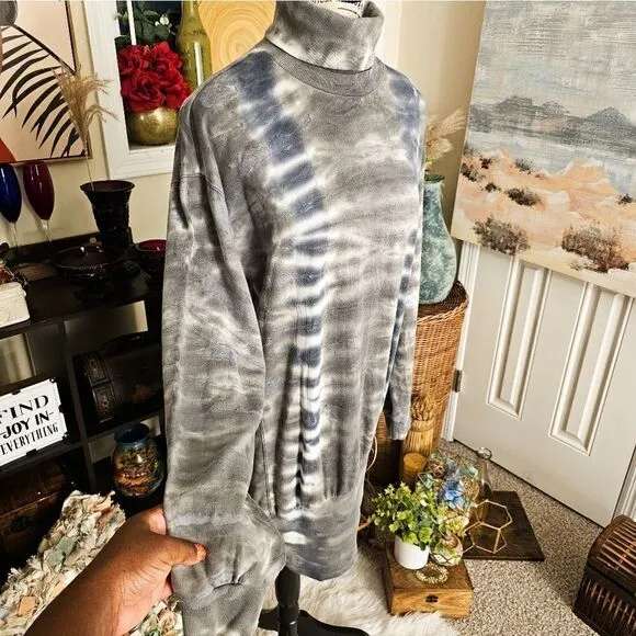 New Young Fabulous &amp; Broke Tye Dye TurtleNeck Asymmetrical Mini Sweater Dress.