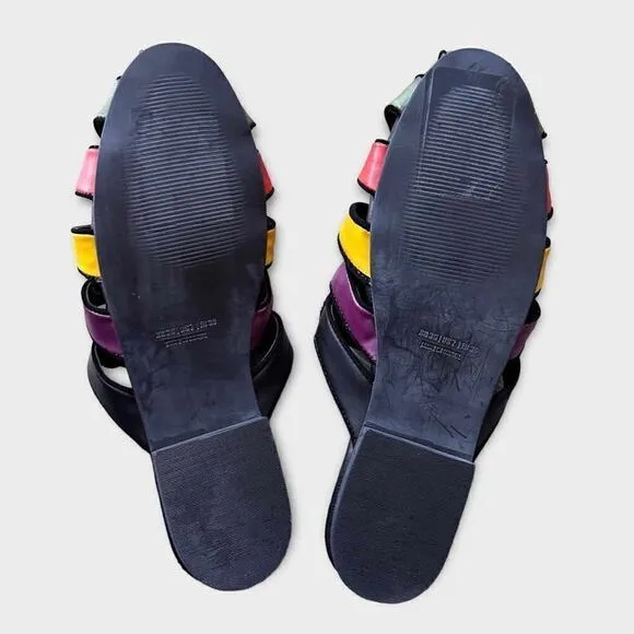 New FarmRio Colorfully Beaded Black Sandals Mules Size US7/EU38