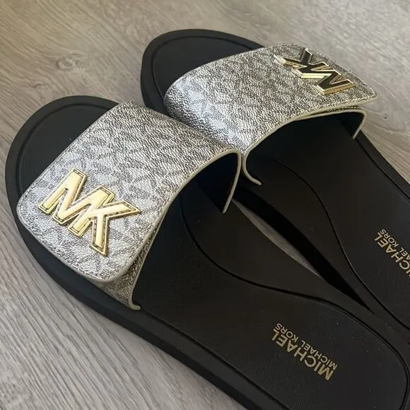 NEW MICHAEL KORS slides sandals gold 7