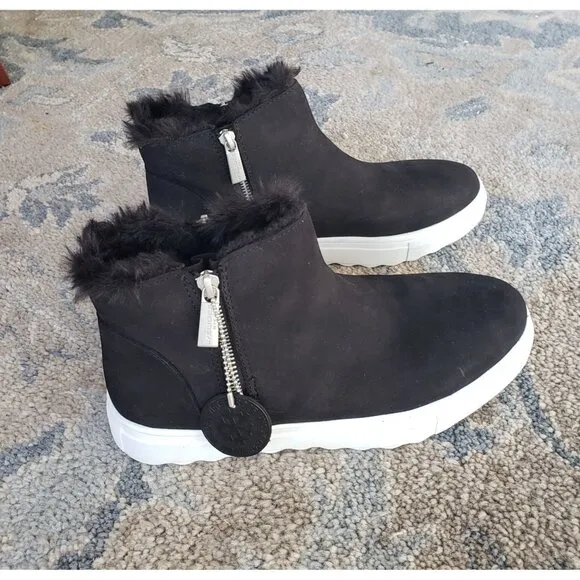 NIB J Slides Poppy Black Nubuck Fur Lined Waterproof Platform Sneaker Boots 8.5