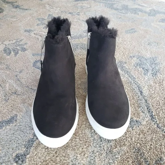 NIB J Slides Poppy Black Nubuck Fur Lined Waterproof Platform Sneaker Boots 8.5
