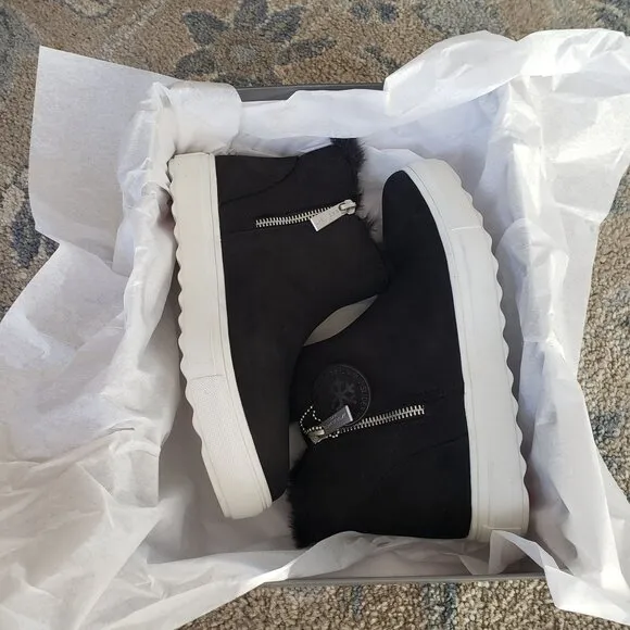 NIB J Slides Poppy Black Nubuck Fur Lined Waterproof Platform Sneaker Boots 8.5