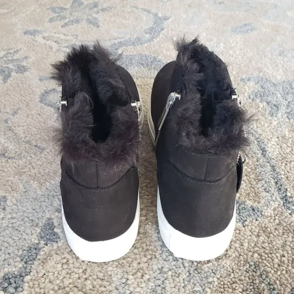 NIB J Slides Poppy Black Nubuck Fur Lined Waterproof Platform Sneaker Boots 8.5