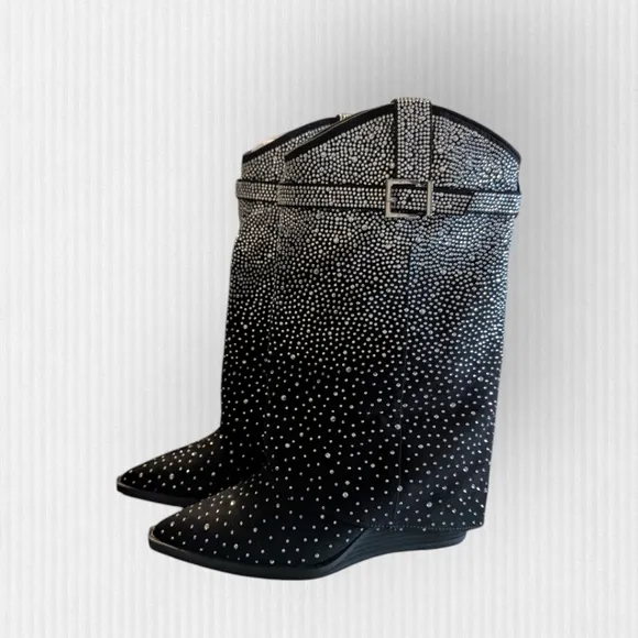 NIB Madden Girl Joe- Rhinestone Cuffed Wedge Western Dress Booties Size 7