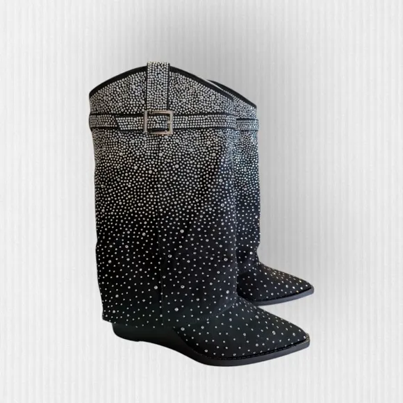 NIB Madden Girl Joe- Rhinestone Cuffed Wedge Western Dress Booties Size 7