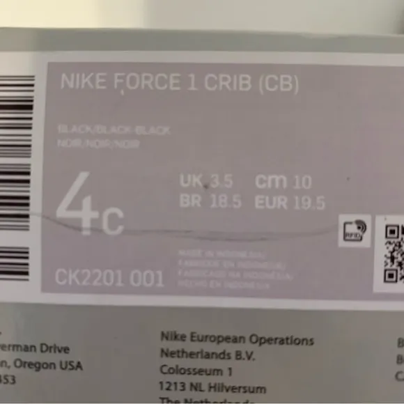 NIB. NIKE Force 1 Crib Black Infant Bootie