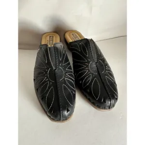 NIB PIKOLINOS Black Leather Slip On Mule Wedge Sandals Women Size 39 / 8.5 US