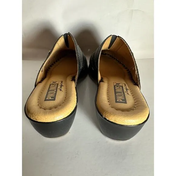 NIB PIKOLINOS Black Leather Slip On Mule Wedge Sandals Women Size 39 / 8.5 US
