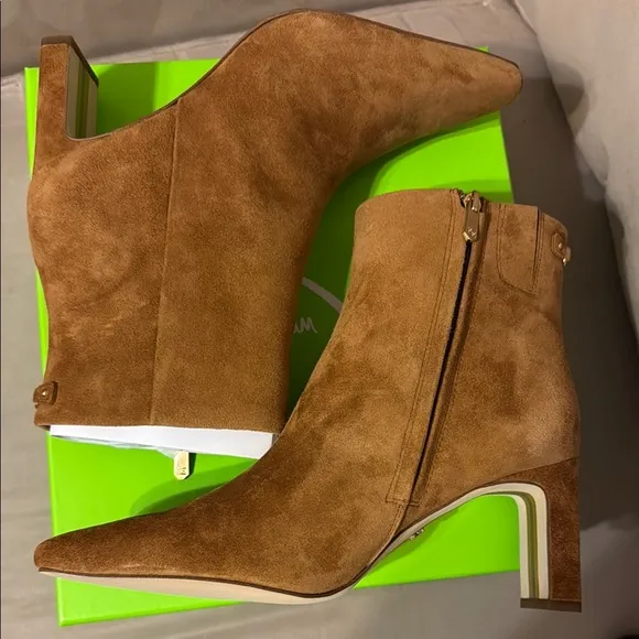 NIB Sam Edelman Saige Women's Tan Suede Ankle Boots size 9.5 Frontier Brown
