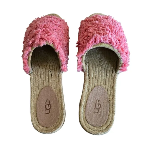 NIB | UGG Edith Slide Yarn Fringe Pink Sandals, Size 9