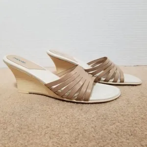 Nicole wedges 10 M Festival wood bottom chunky slip on strappy heels sandals Y2K