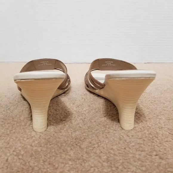 Nicole wedges 10 M Festival wood bottom chunky slip on strappy heels sandals Y2K
