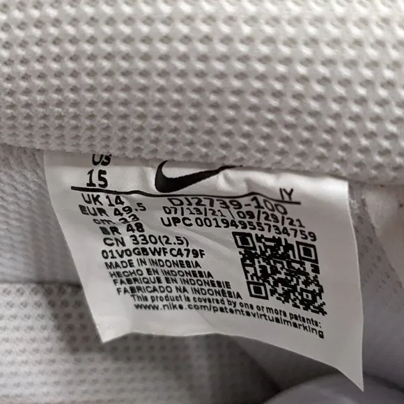 Nike Air Force 1 Low '07 Men's 15 White Gum Bottom basketball shoes DJ2739-100
