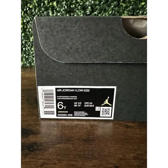 Nike Air Jordan 1 Low Phantom Night Maroon 6Y Women Size 7.5 553560-068 Shoes