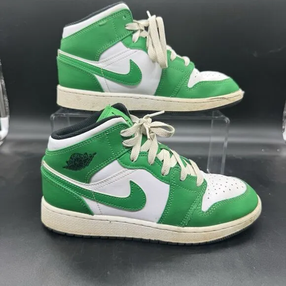 Nike Air Jordan 1 Mid Grade School 'Lucky Green' DQ8423-301 Size 5Y GUC