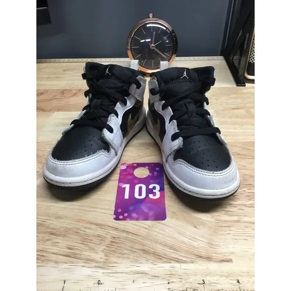 Nike Air Jordan 1 Retro Mid Kids 9C White Gold Running Baby Shoes 640735-190