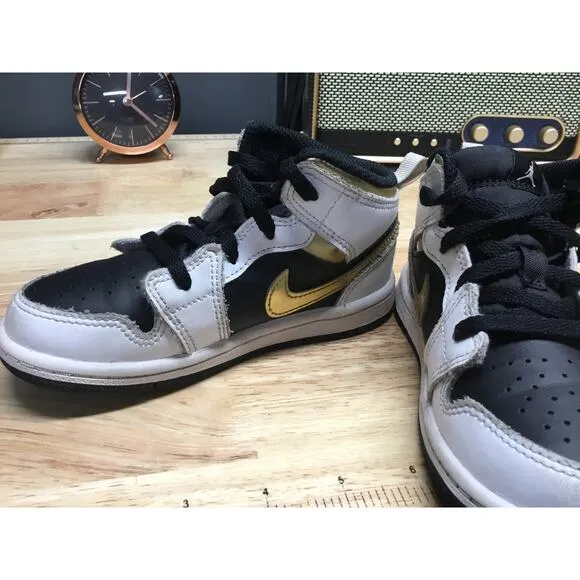 Nike Air Jordan 1 Retro Mid Kids 9C White Gold Running Baby Shoes 640735-190