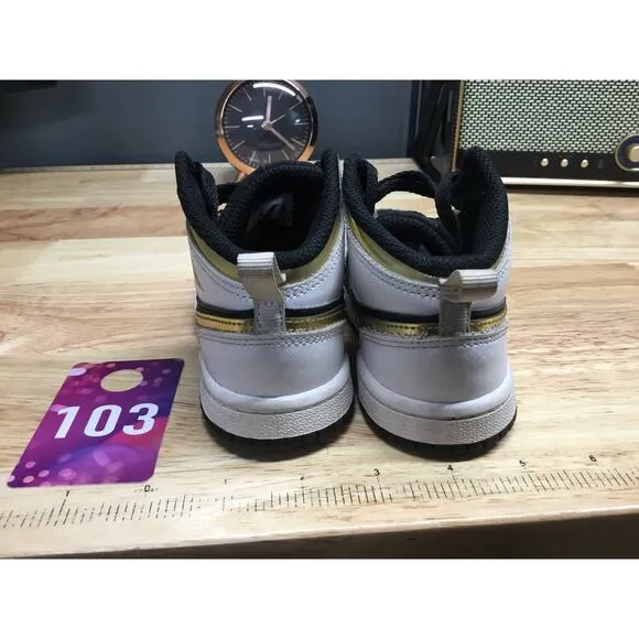 Nike Air Jordan 1 Retro Mid Kids 9C White Gold Running Baby Shoes 640735-190