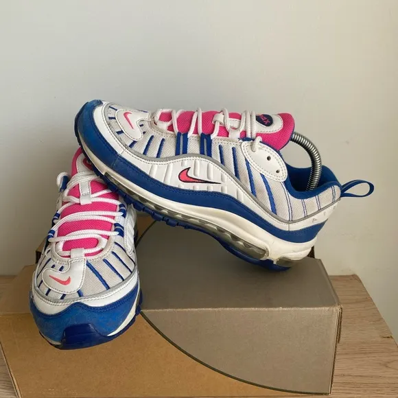 Nike Air Max 98 GS Blue White Pink Running Sneaker Shoes -SZ 7 Youth- 8.5 Women