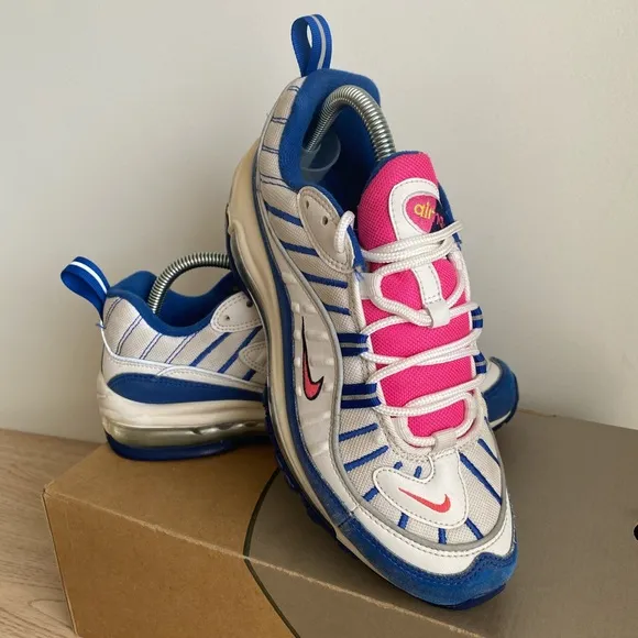 Nike Air Max 98 GS Blue White Pink Running Sneaker Shoes -SZ 7 Youth- 8.5 Women