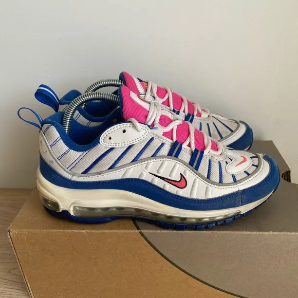 Nike Air Max 98 GS Blue White Pink Running Sneaker Shoes -SZ 7 Youth- 8.5 Women