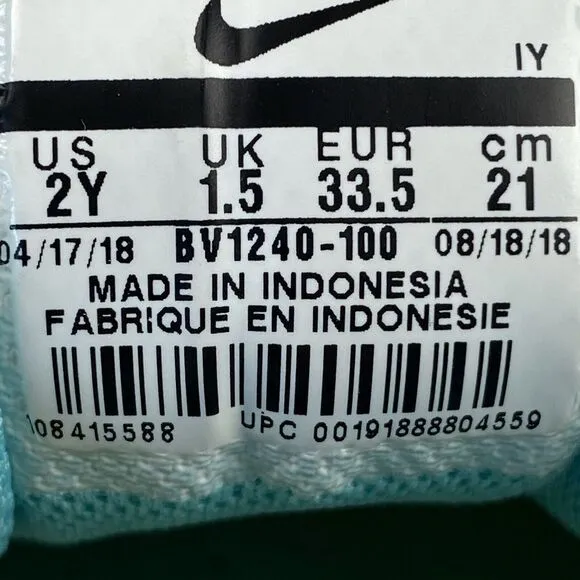 Nike Air Max Plus Shoes White/Light Aqua BV1240-100 Girls Size 2Y