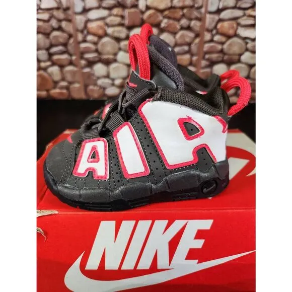 Nike Air More Uptempo Shoe Toddler Size 4C Leather Black Medium Ash Siren Red #A