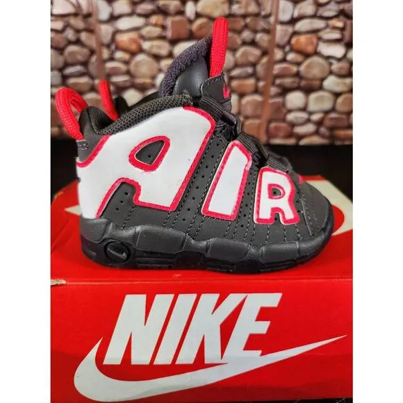 Nike Air More Uptempo Shoe Toddler Size 4C Leather Black Medium Ash Siren Red #A