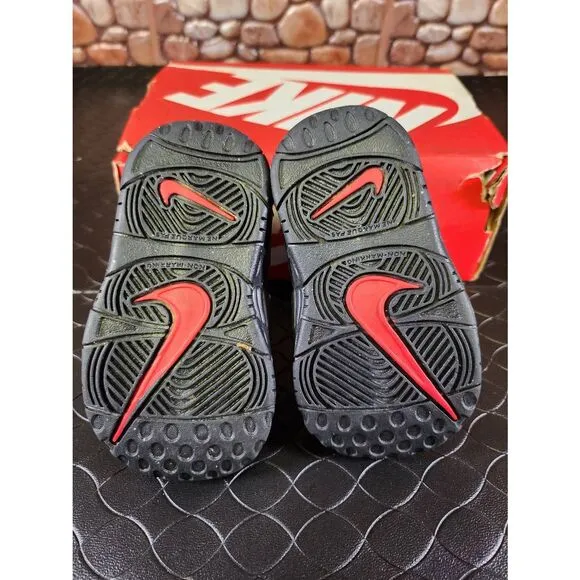 Nike Air More Uptempo Shoe Toddler Size 4C Leather Black Medium Ash Siren Red #A