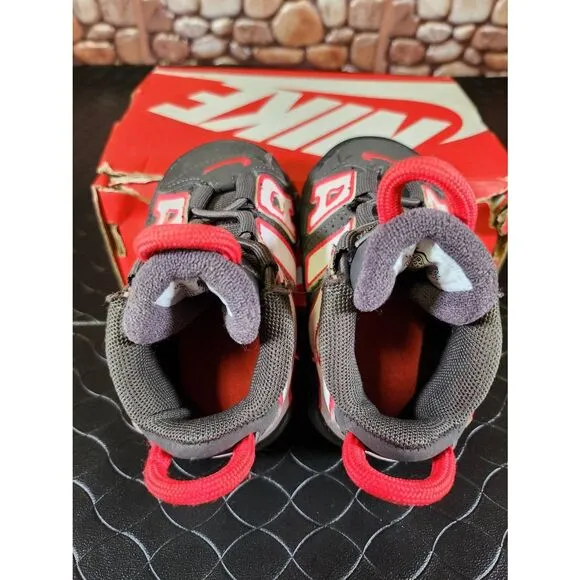 Nike Air More Uptempo Shoe Toddler Size 4C Leather Black Medium Ash Siren Red #A