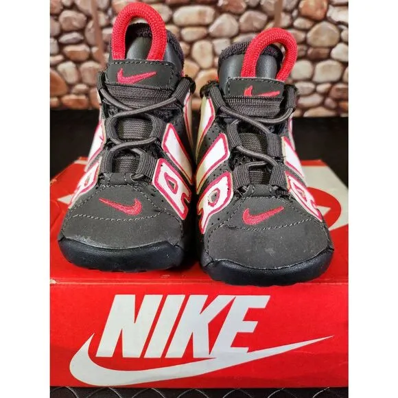 Nike Air More Uptempo Shoe Toddler Size 4C Leather Black Medium Ash Siren Red #A