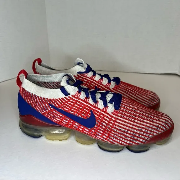 NIKE AIR VAPORMAX Flyknit 3.0 'USA' Mens Running Shoes Red Blue White Size 9.5