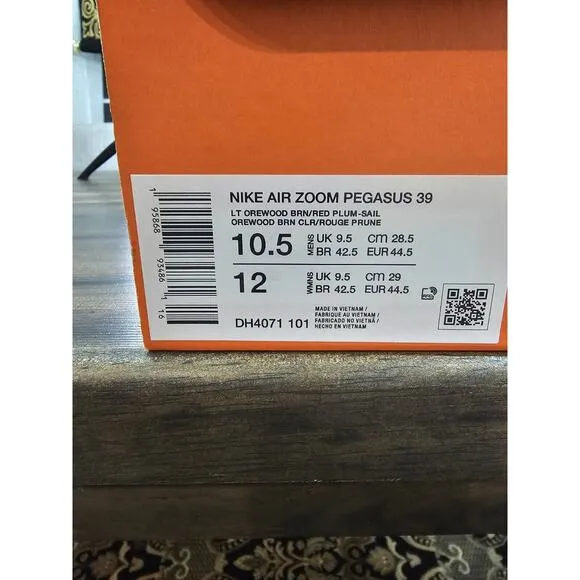 NIKE‎ Air Zoom Pegasus 39 Running Shoes Mens 10.5 Light Orewood Plumb Purple
