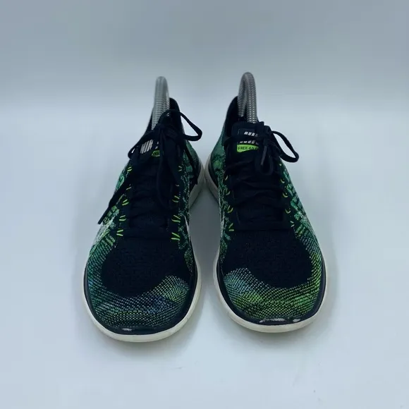 Nike Free Flyknit 4.0 Running Shoes Women US 7 Black Green 717076-013