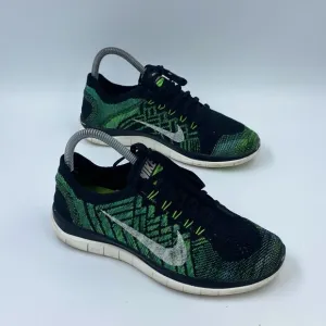 Nike Free Flyknit 4.0 Running Shoes Women US 7 Black Green 717076-013