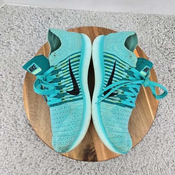 Nike Free Rn Flyknit Hyer Turquoise Athletic Running Shoes Womens 8.5 831070-307